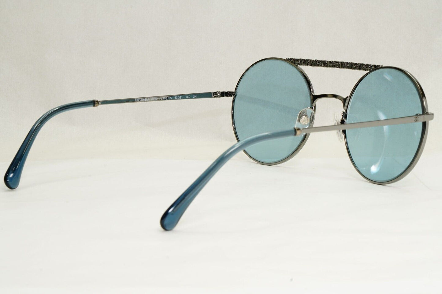 Chanel Sunglasses Blue Grey Gunmetal Round Pilot Metal 4232 c.108/65 200324