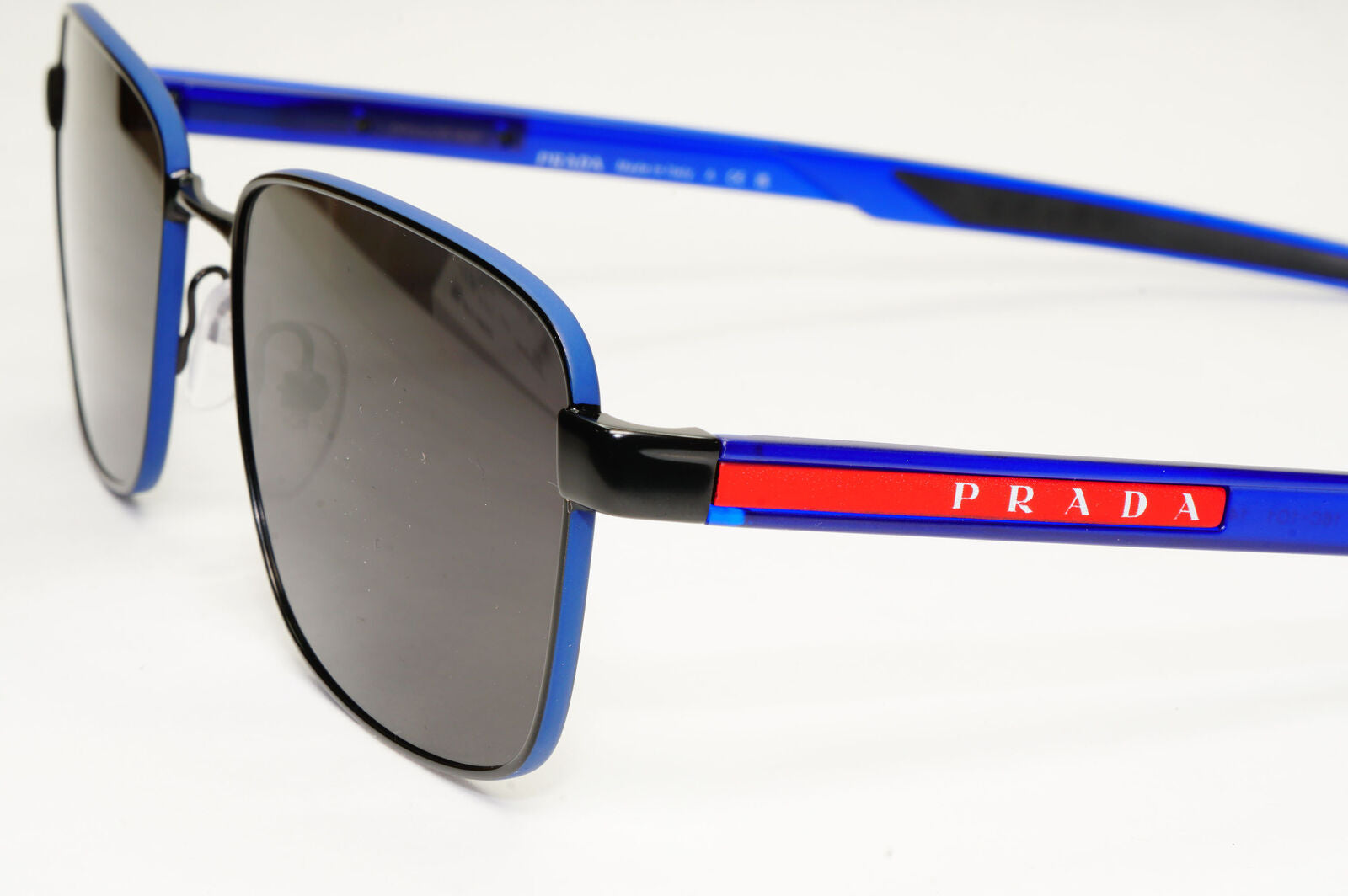 Prada Sunglasses Black Blue Square Red Stripe PS54OV VPS 54O 16C-1O1 57mm