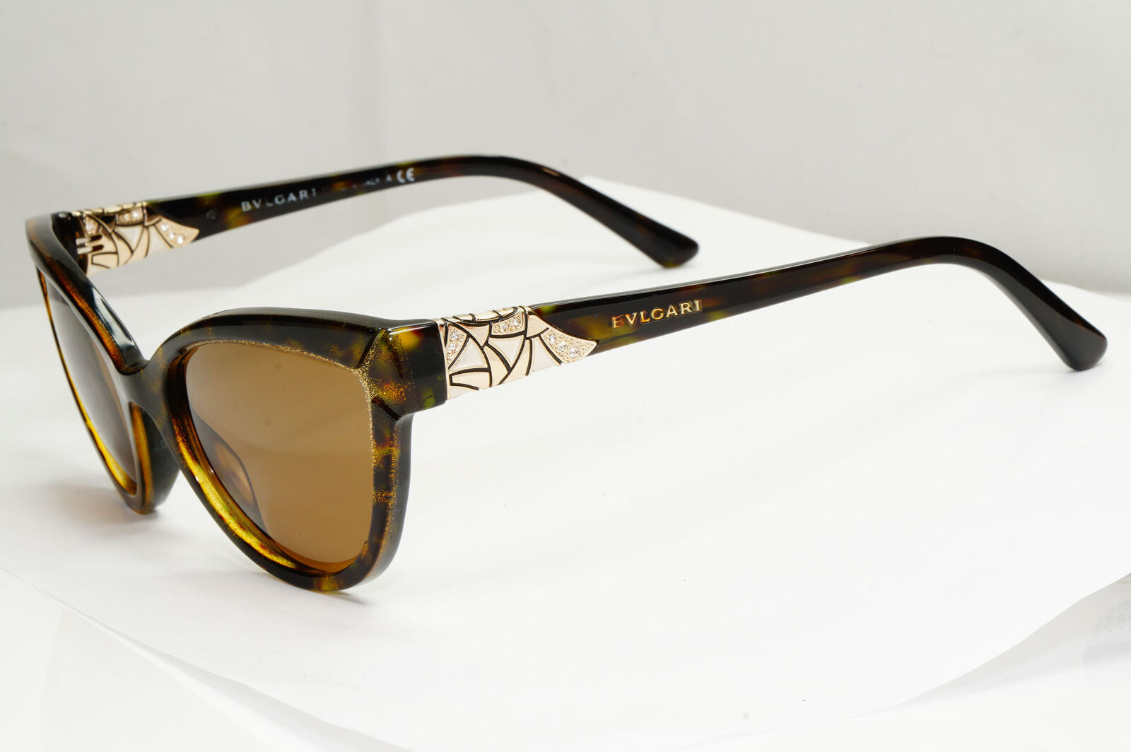 Bvlgari 2015 Sunglasses Brown Gold Diamante Cat Eye 8156-B 5353/13 030123