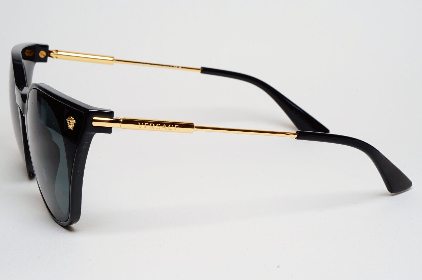 Versace Sunglasses Black Gold Cat Eye Medusa Dark Grey MOD VE 4410 GB1/87 60mm