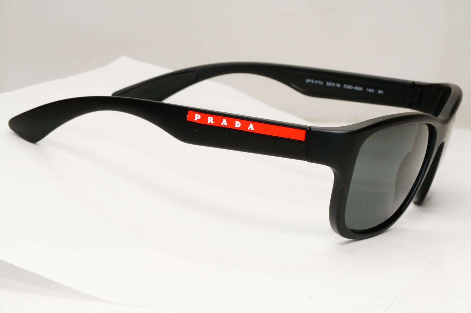 Prada Sunglasses Black Matte Rubber Square Red PS01US SPS 01U DG0-5S0 55mm