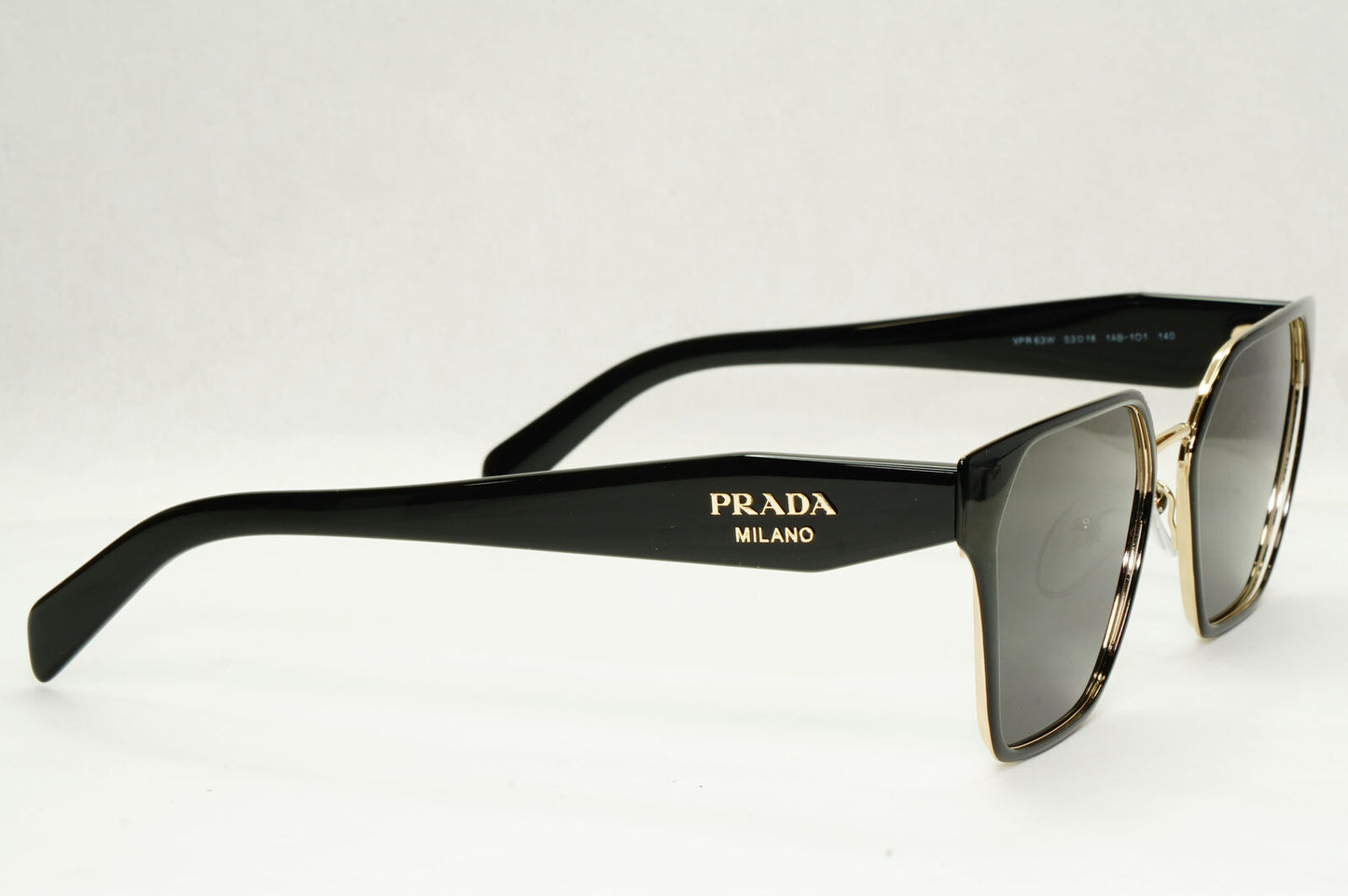 Prada Sunglasses Black Gold Square Metal Milano PR63WV VPR 63W 1AB-1O1 53mm