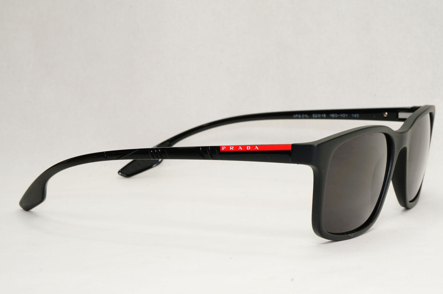 Prada Sunglasses Black Matte Square Red Stripe PS01LV VPS 01L 1BO-1O1 52mm