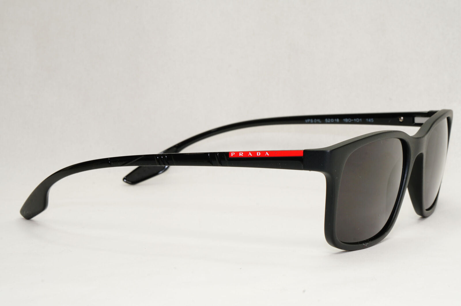 Prada Sunglasses Black Matte Square Red Stripe PS01LV VPS 01L 1BO-1O1 52mm