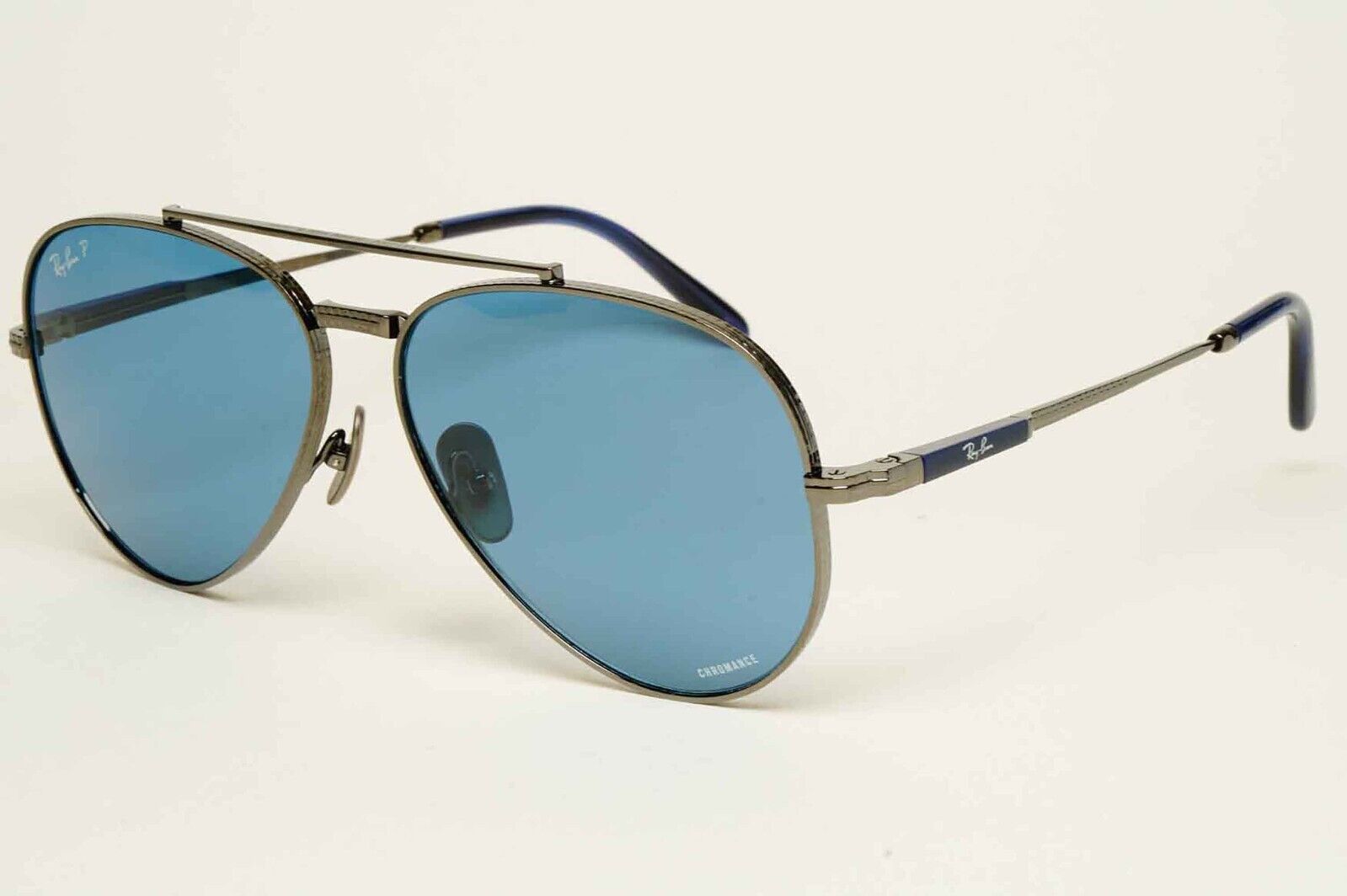 Ray-Ban Sunglasses Aviator Titanium Polarised Gunmetal Blue RB 8225 3142/S2 62mm