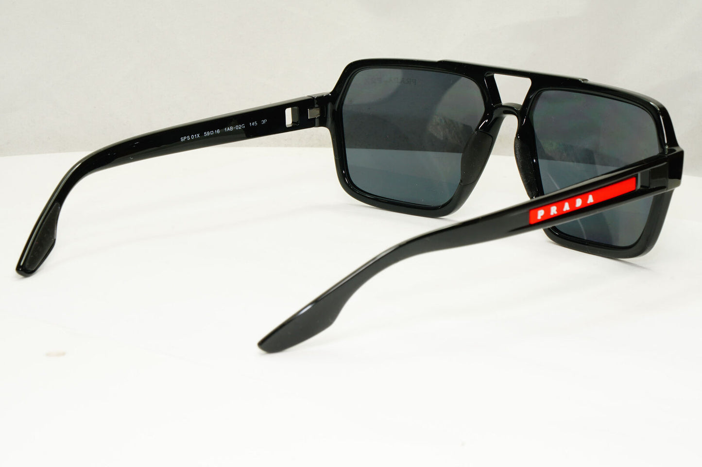 Prada Polarized Sunglasses Black Glossy Square Pilot PS01XS SPS 01X 1AB-02G