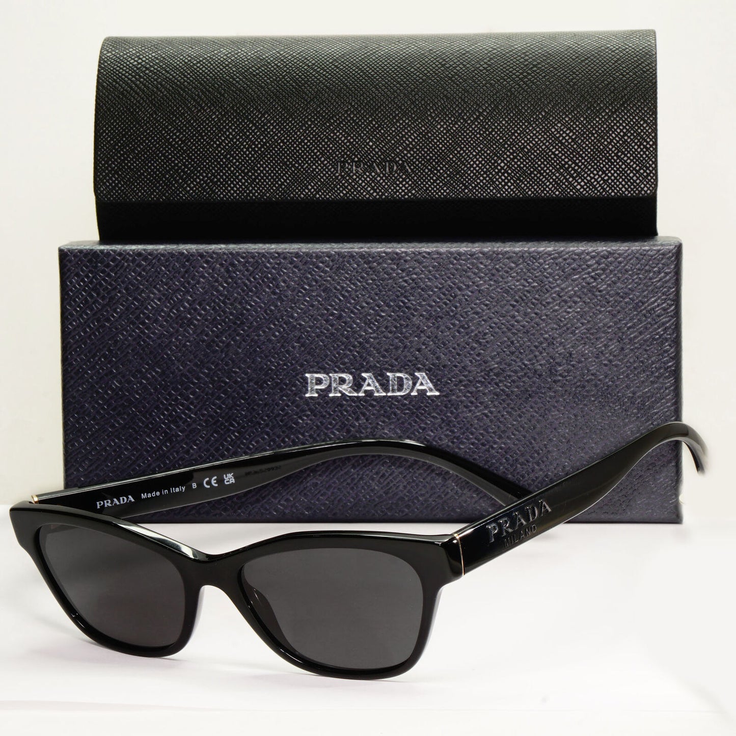 Prada Sunglasses Black Glossy Rectangle Fashion PR03WV VPR 03W 1AB-1O1 51mm