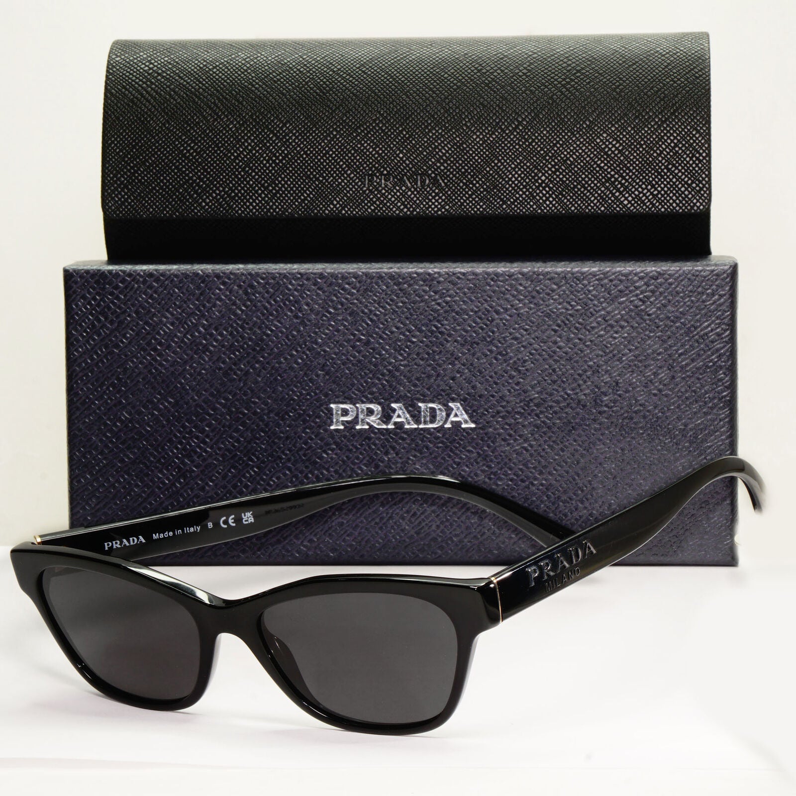 Prada Sunglasses Black Glossy Rectangle Fashion PR03WV VPR 03W 1AB-1O1 51mm