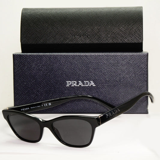 Prada Sunglasses Black Glossy Rectangle Fashion PR03WV VPR 03W 1AB-1O1 51mm