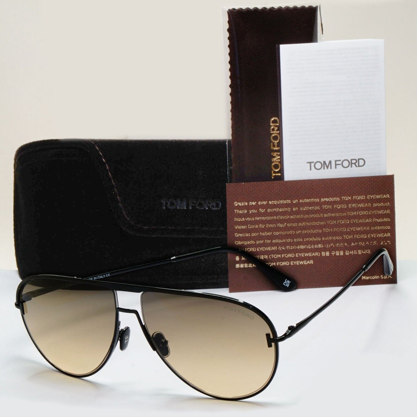 Tom Ford Sunglasses Theo Black Brown Gradient Pilot FT0924 TF 924 01B 60mm
