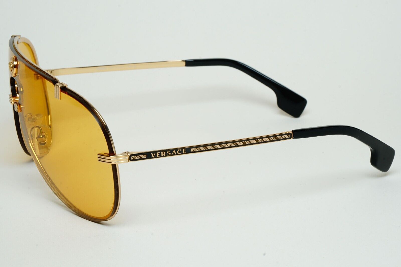 Versace Sunglasses Gold Yellow Pilot Shield Medusa Visor MOD VE 2243 1002/85