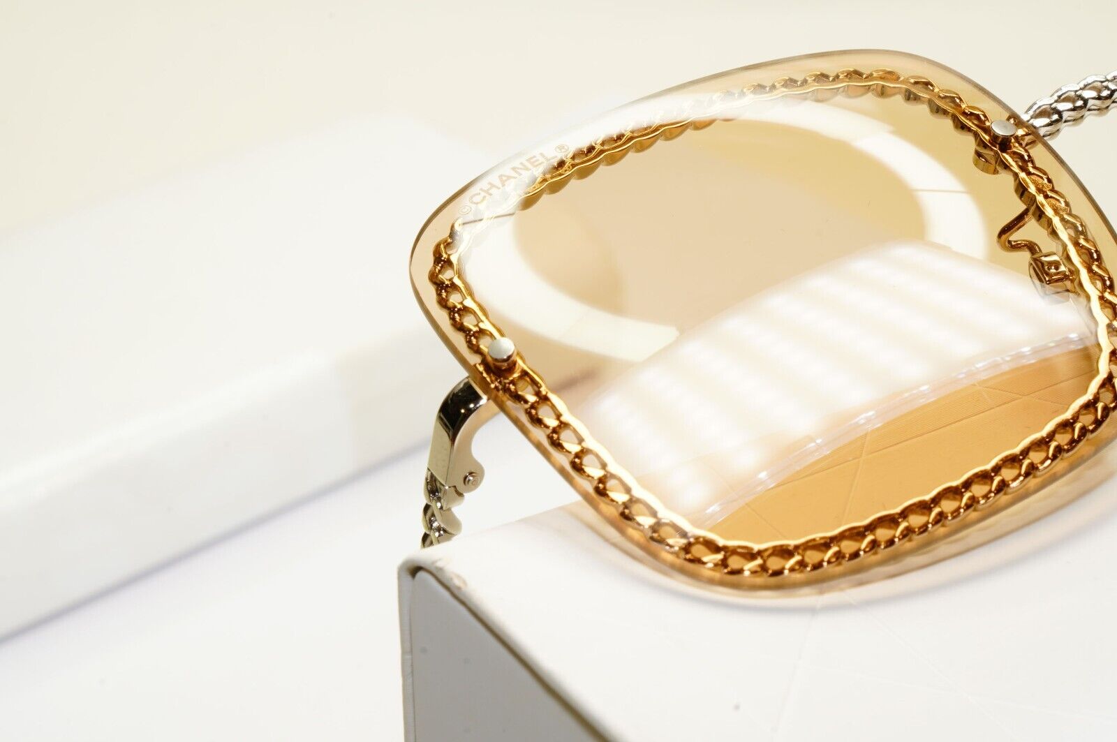 Chanel Sunglasses Chain Square Silver Light Brown Lens 4244 c.124/73 57mm