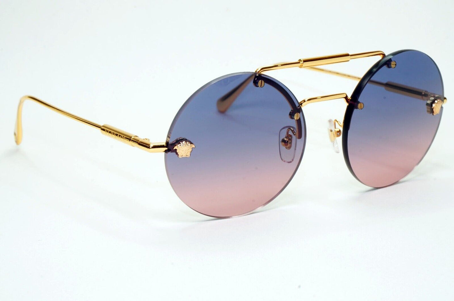 Versace Sunglasses Rimless Gold Medusa Blue Gradient Pink MOD VE 2244 1002/I6