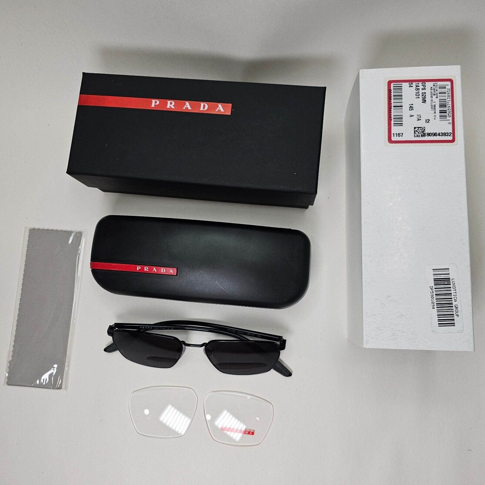 Prada Sunglasses Black Glossy Square Angular Rossa PS52MV VPS 52M 1AB-1O1 54mm