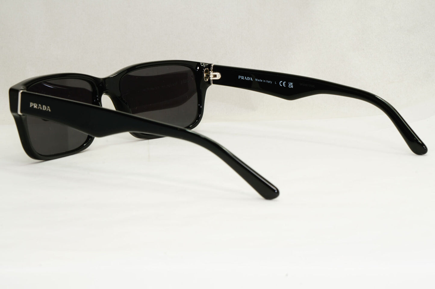 Prada Sunglasses Black Rectangle Glossy Fashion PR16MV VPR 16M 1AB-1O1 55mm