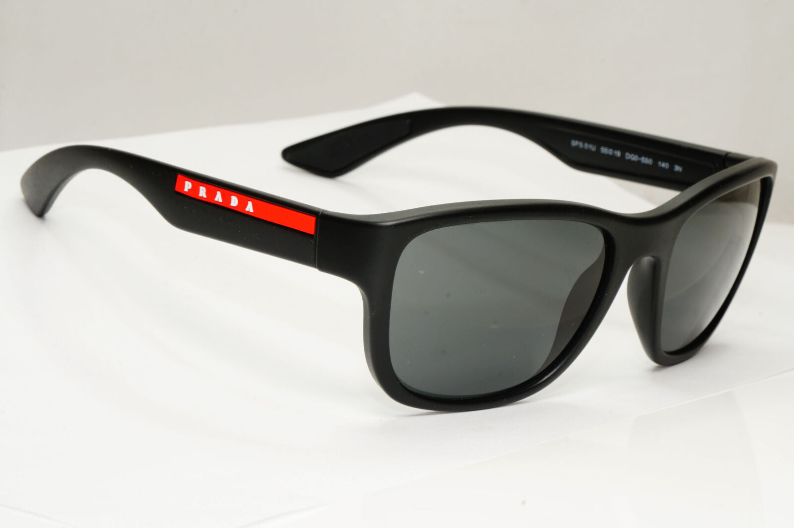 Prada Sunglasses Black Matte Rubber Square Red PS01US SPS 01U DG0-5S0 55mm
