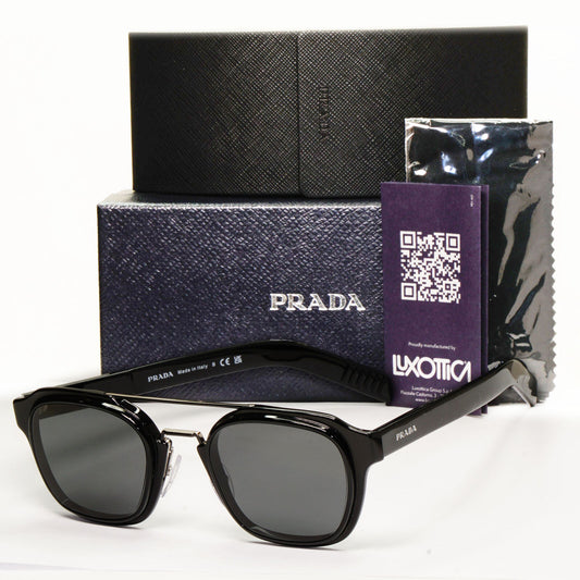 Prada Sunglasses Black Navigator Square Bridge Glossy PR07WS SPR 07W 1AB-5S0