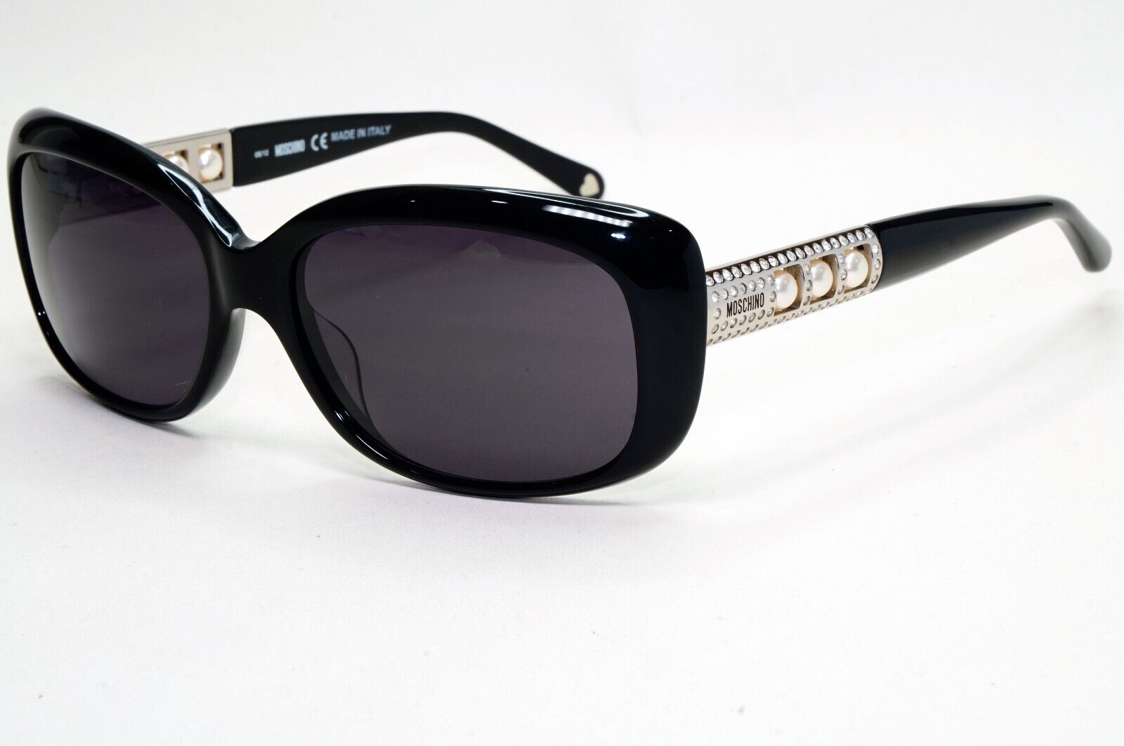 Moschino Sunglasses 2005 Vintage Black Silver Pearl Square MO572 01 101124