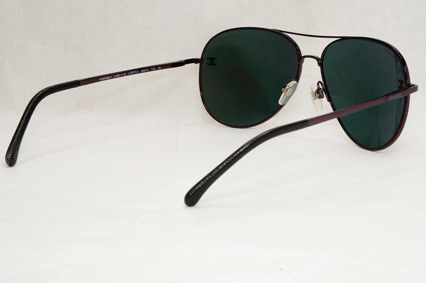 Chanel Sunglasses Grey Mauve Dark Purple Leather Pilot 4189-T-Q c.467/C1