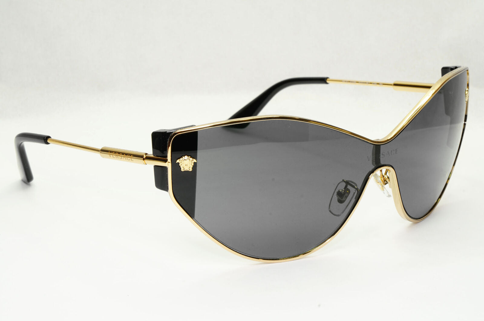 Versace Sunglasses Black Shield Gold Medusa Visor MOD 2239 1002/87