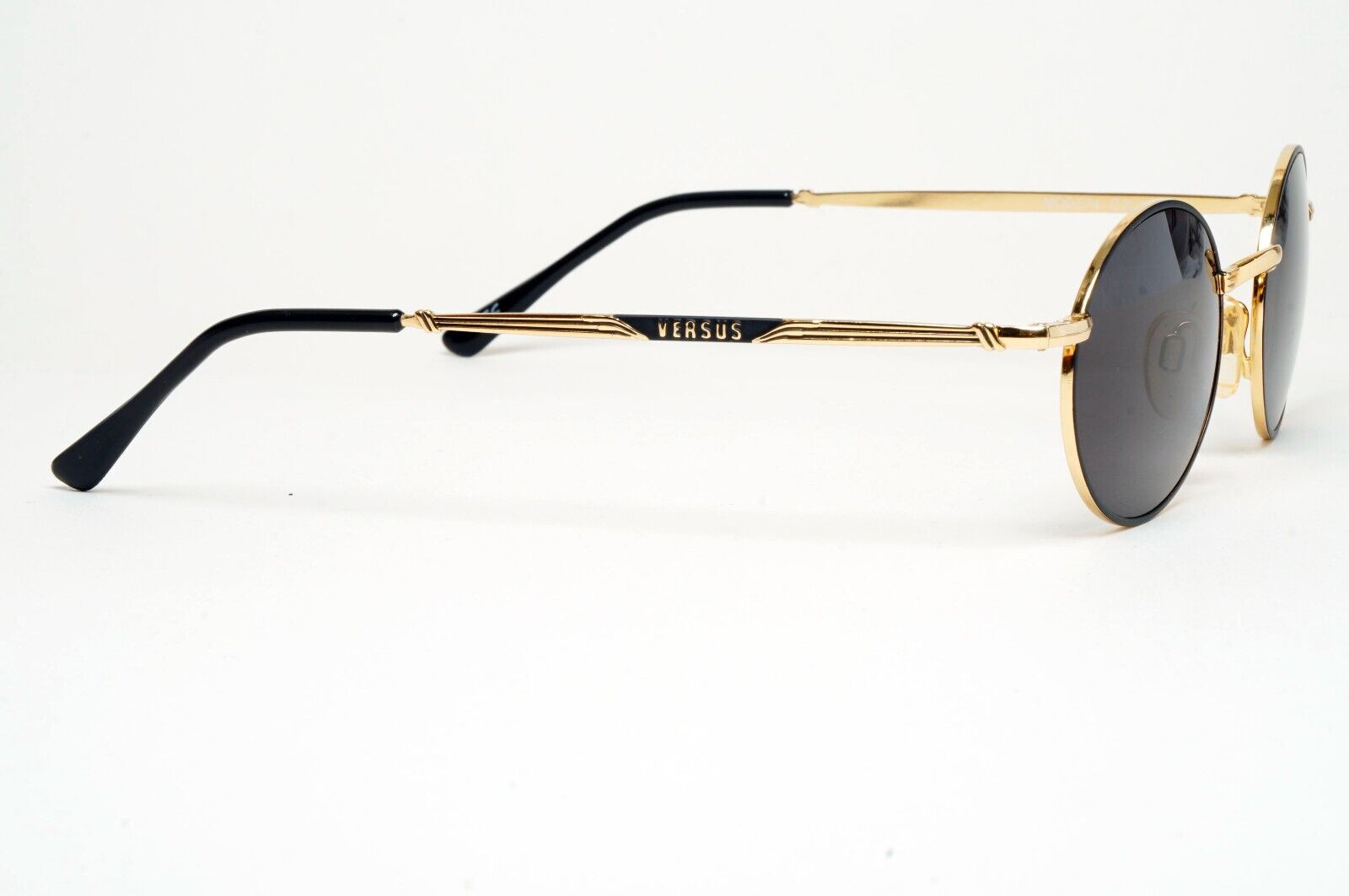 Versus Sunglasses 1996 by Gianni Versace Vintage Round Black MOD E74 COL 59M
