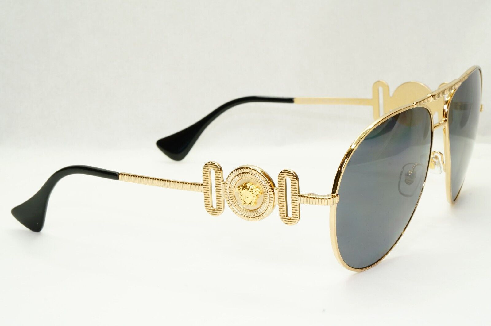 Versace Sunglasses Polarized Gold Pilot Metal Grey Black MOD VE 2249 1002/81