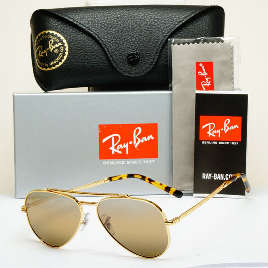 Ray-Ban Sunglasses Polarized New Aviator Gold Brown RB 3625 9196/G5 55mm