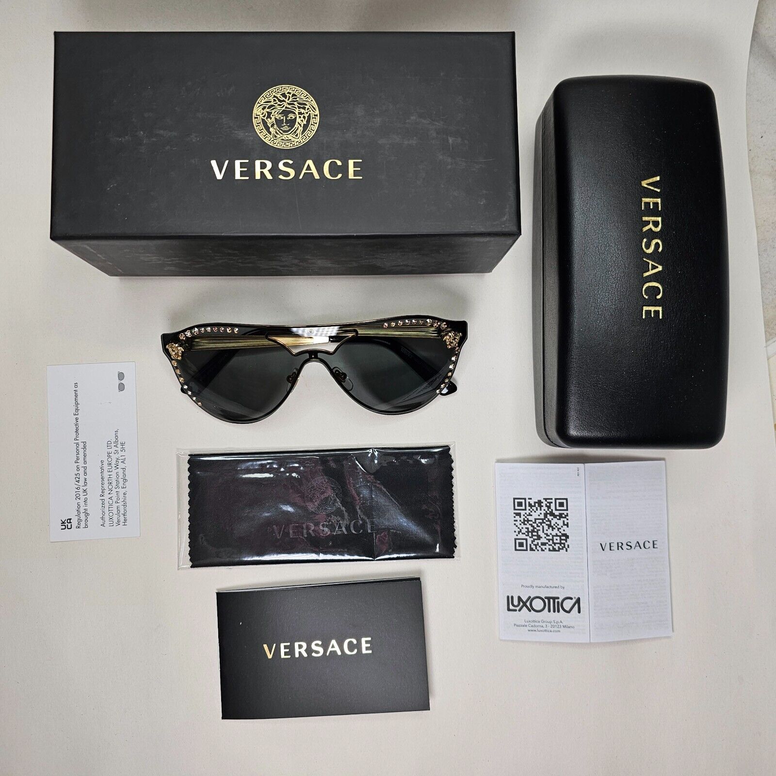 Versace Sunglasses Gold Diamante Medusa Grey Unisex MOD VE 2161-B 1002/87