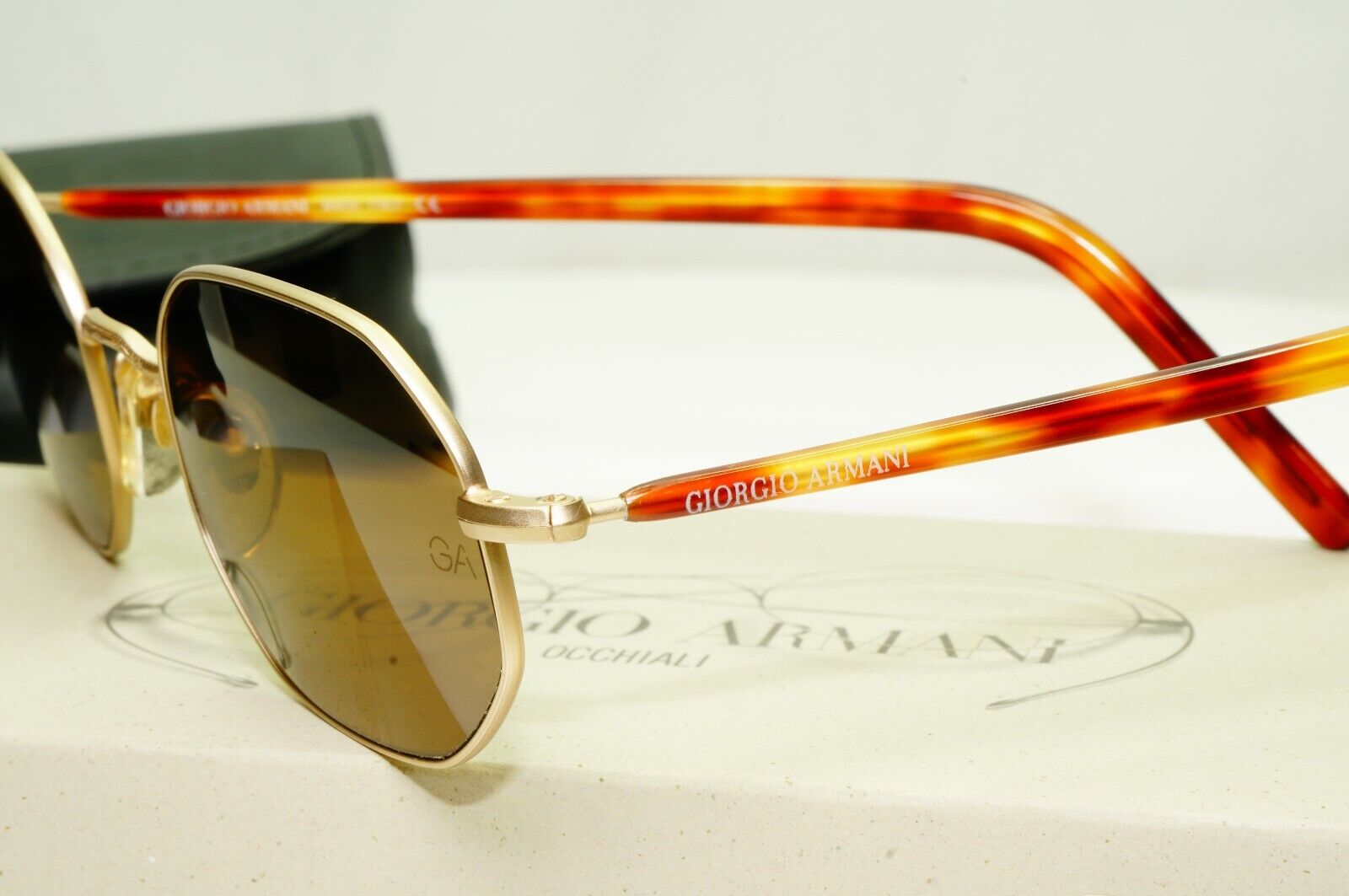Giorgio Armani 1997 Vintage Sunglasses Gold Brown Octagon Glass Lens 664 904