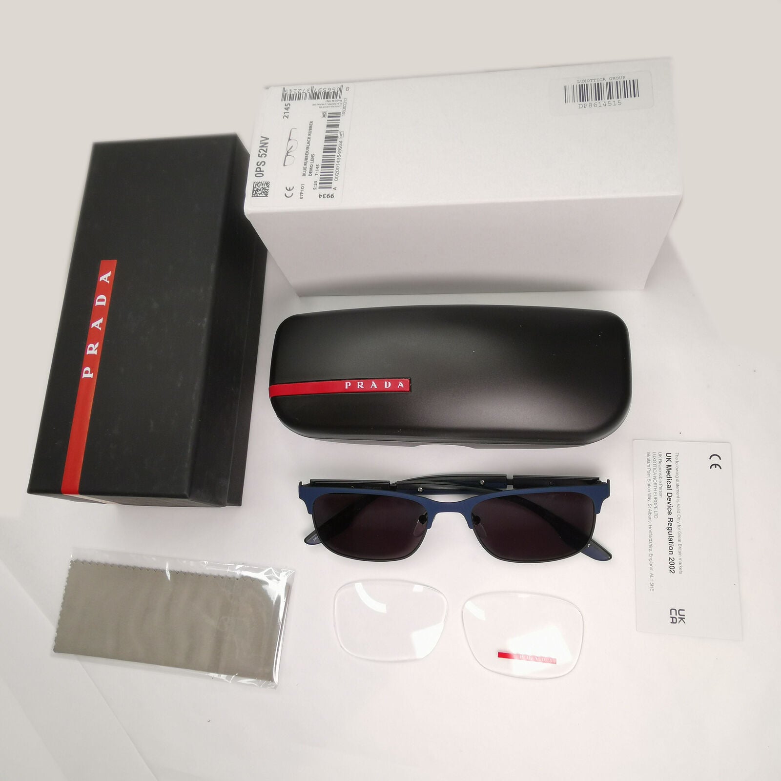 Prada Sunglasses Black Dark Blue Rubber Rectangle PS52NV VPS 52N 07P-1O1 53mm