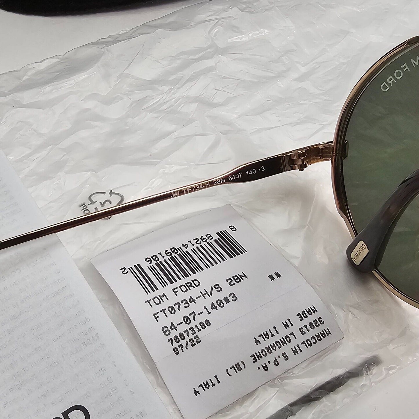 Tom Ford Sunglasses Jet Gold Green Metal Pilot Large FT0734-HTF 734-H 28N 64mm
