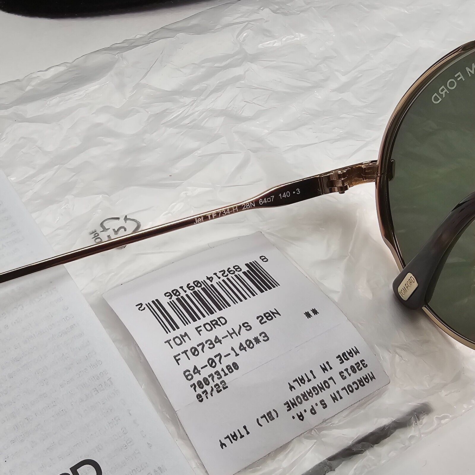 Tom Ford Sunglasses Jet Gold Green Metal Pilot Large FT0734-HTF 734-H 28N 64mm