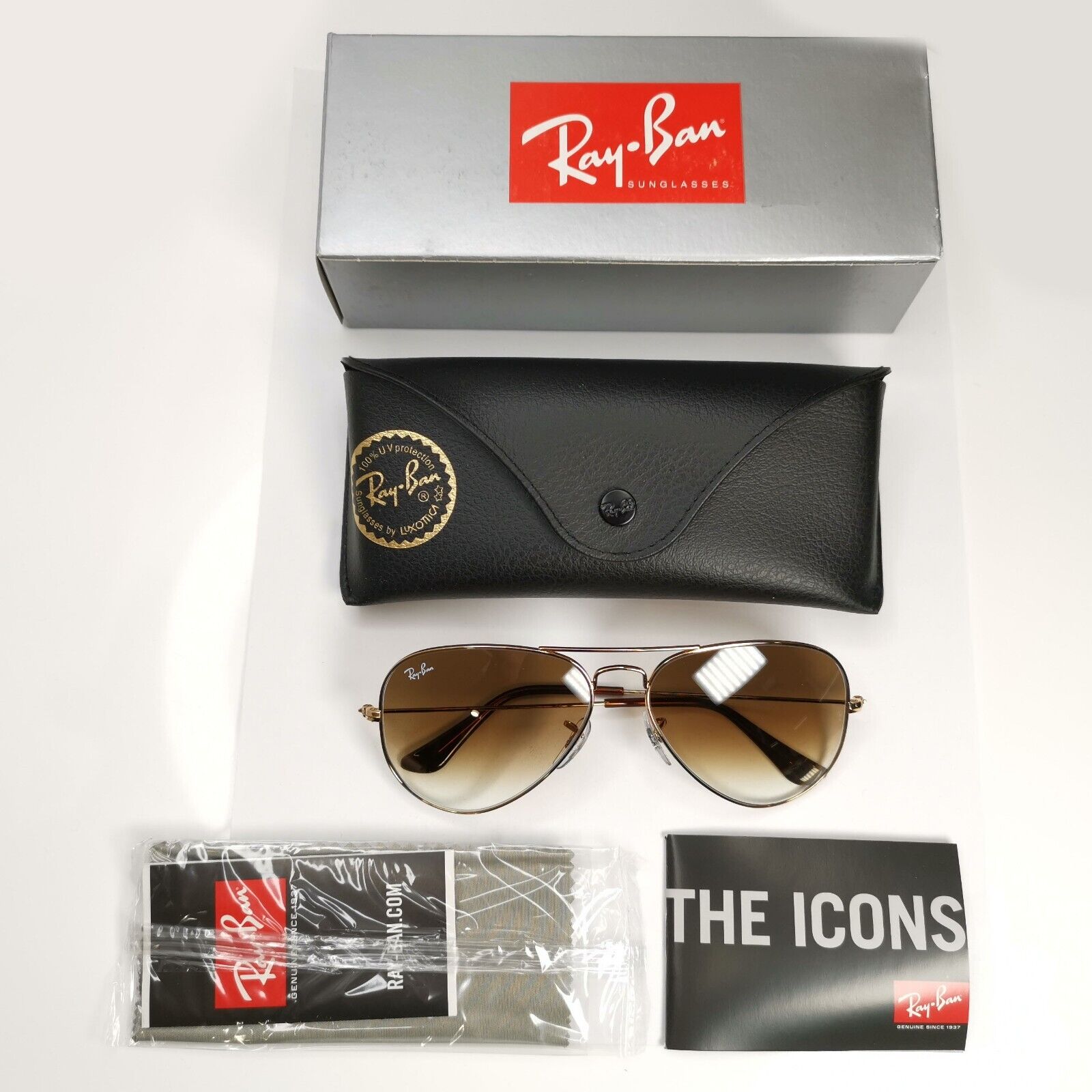 Ray-Ban Sunglasses Aviator Gold Brown Gradient Pilot Metal RB 3025 001/51 58mm