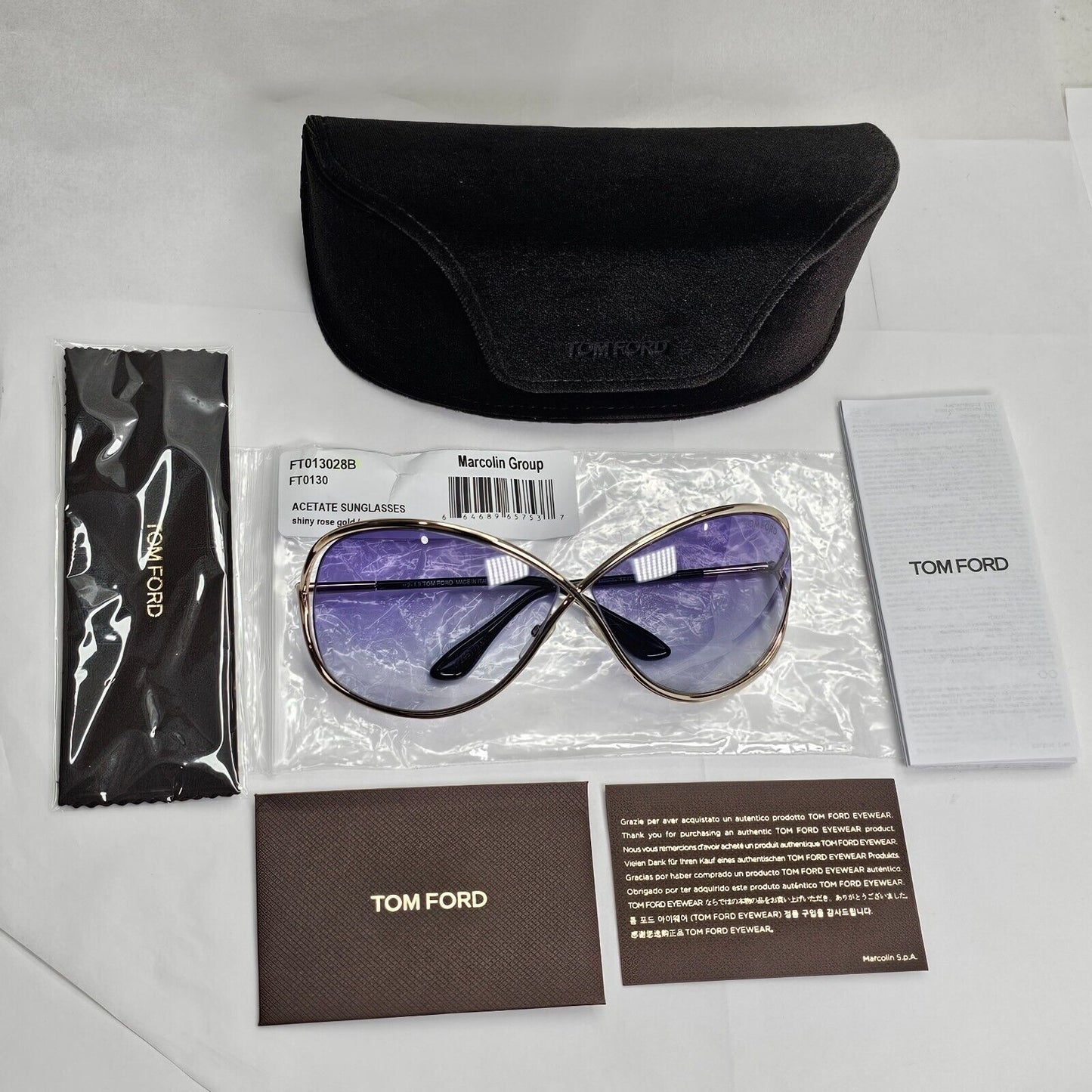 Tom Ford Sunglasses Miranda Gold Dark Purple Grey Gradient FT0130 TF 130 28B