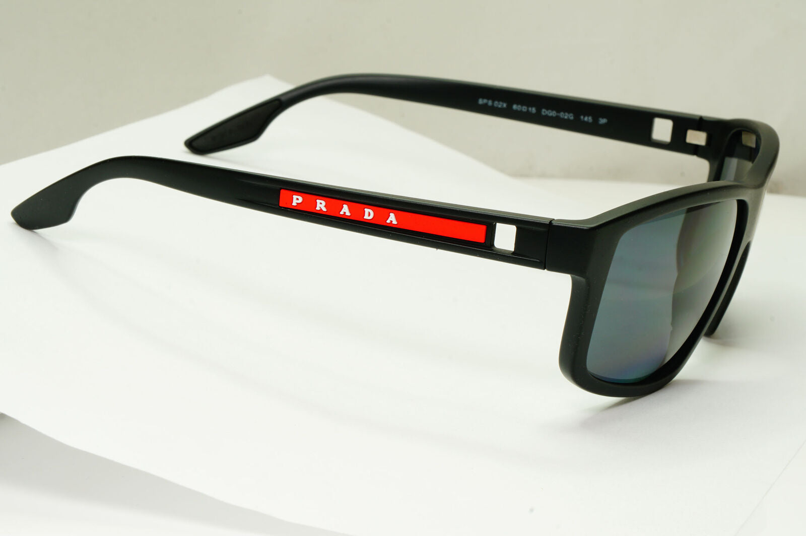 Prada Black Polarized Sunglasses Square Sport Red Stripe PS02XS SPS 02X DG0-02G