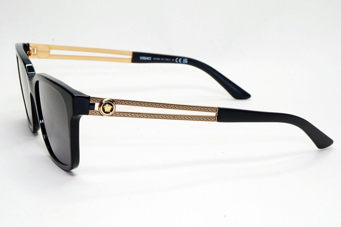 Versace Sunglasses Black Square Gold Medusa Meander MOD VE 3218 GB1 53mm