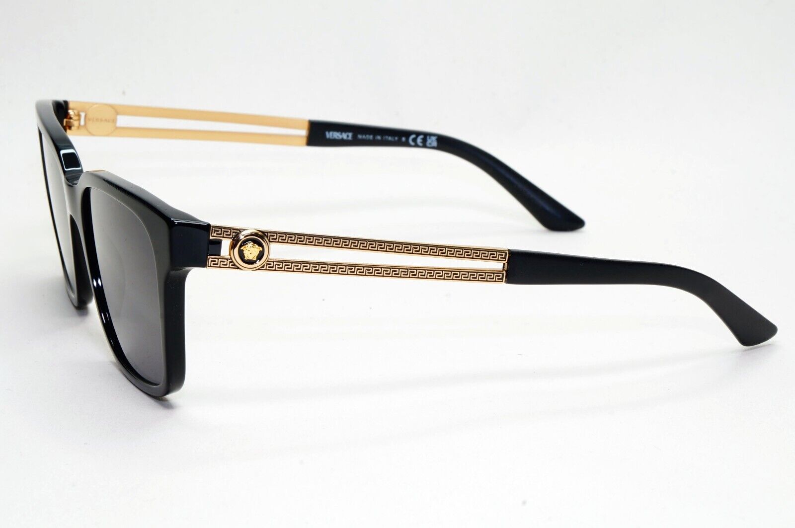 Versace Sunglasses Black Square Gold Medusa Meander MOD VE 3218 GB1 53mm