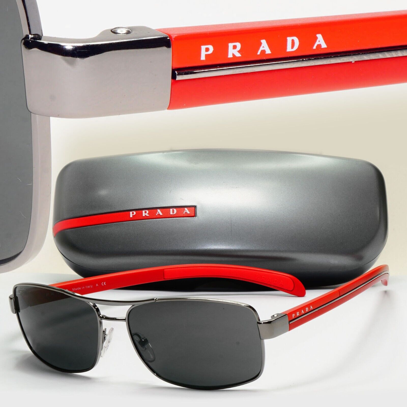 Prada Sunglasses 2010 Vintage Gunmetal Red Grey PS50LS SPS 50L 5AV-1A1 151024