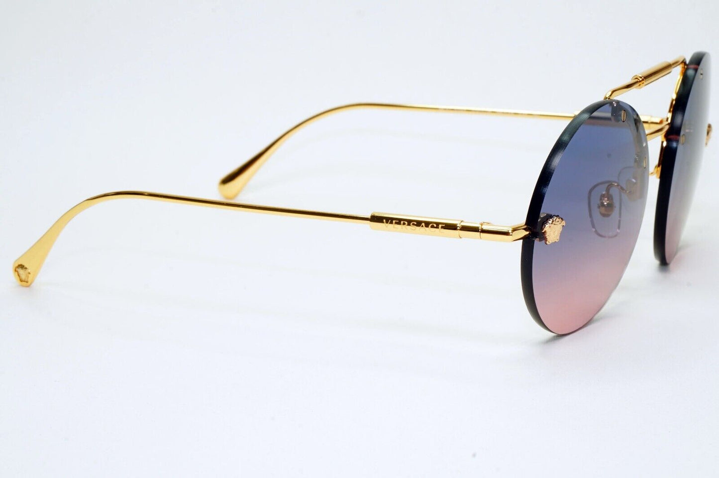 Versace Sunglasses Rimless Gold Medusa Blue Gradient Pink MOD VE 2244 1002/I6