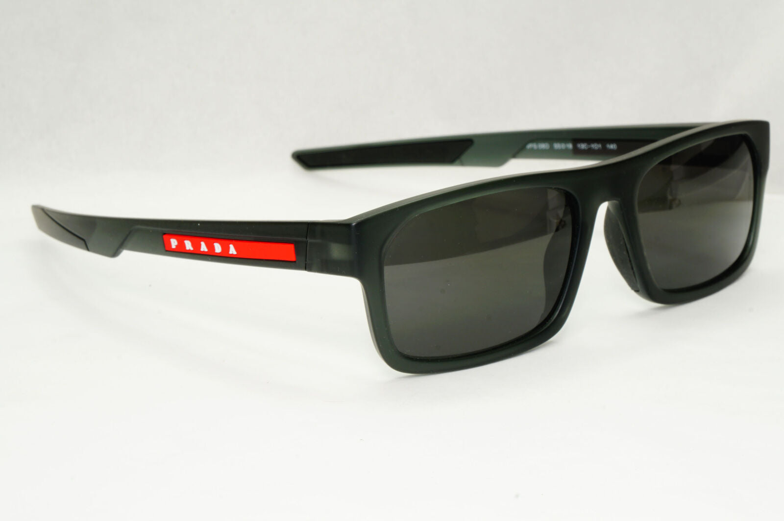 Prada Sunglasses Black Transparent Square Red Stripe PS08OV VPS 08O 13C-1O1 55mm