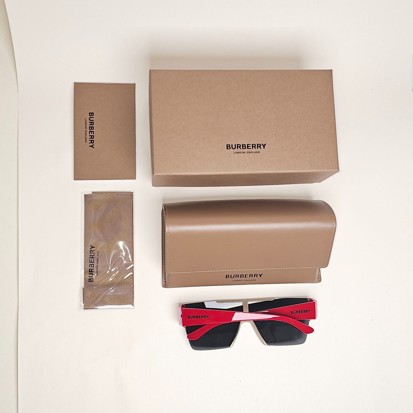 Burberry Sunglasses Red Black Beige Shield Visor Square Unisex BE 4291