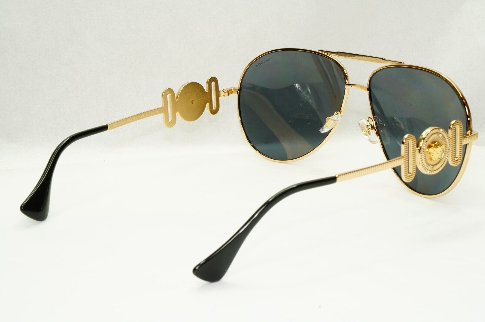 Versace Sunglasses Polarized Gold Pilot Metal Grey Black MOD VE 2249 1002/81