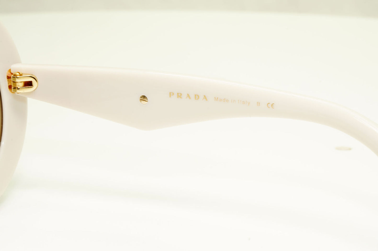 Prada White Ivory Ornate Sunglasses Leather Triangle Gold PR15SS SPR 15S UFP-3H2