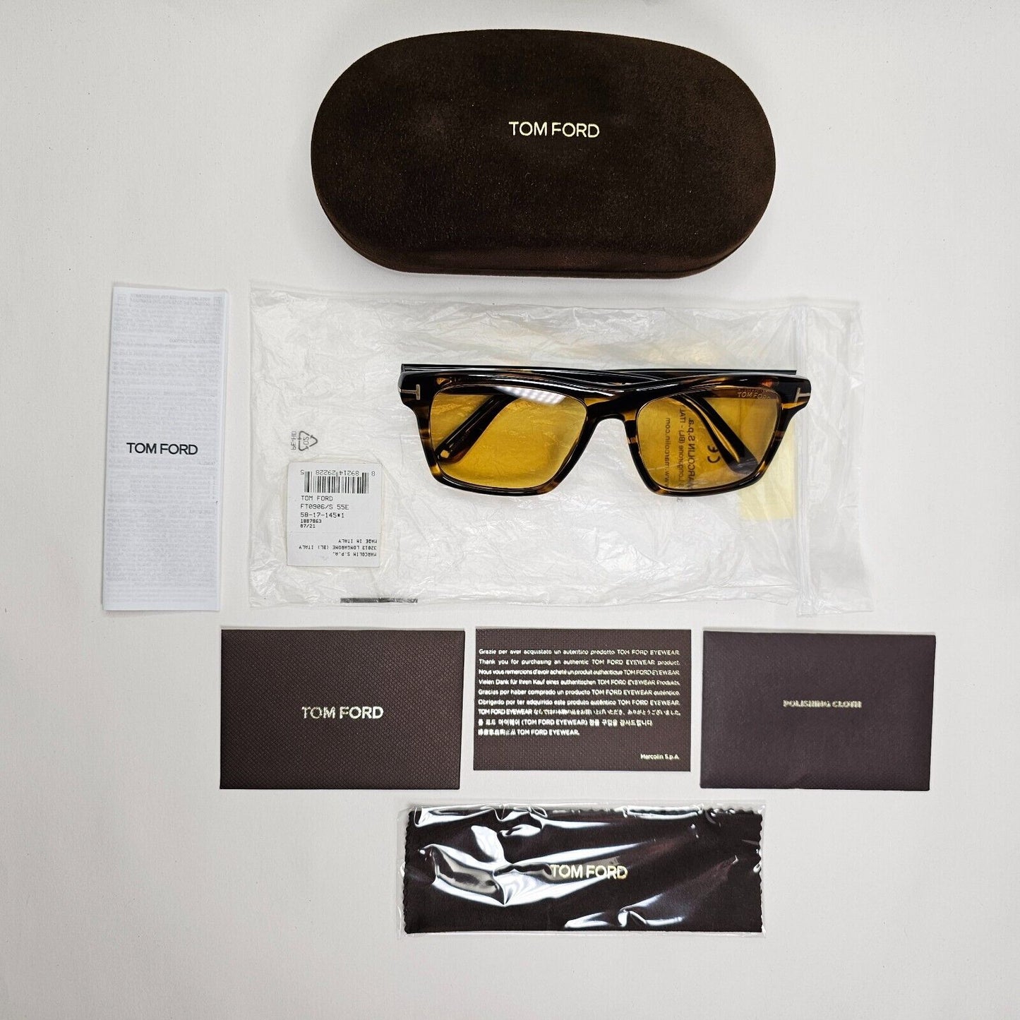Tom Ford Sunglasses Buckley-02 Large Brown Square Yellow TF 906 55E FT0906