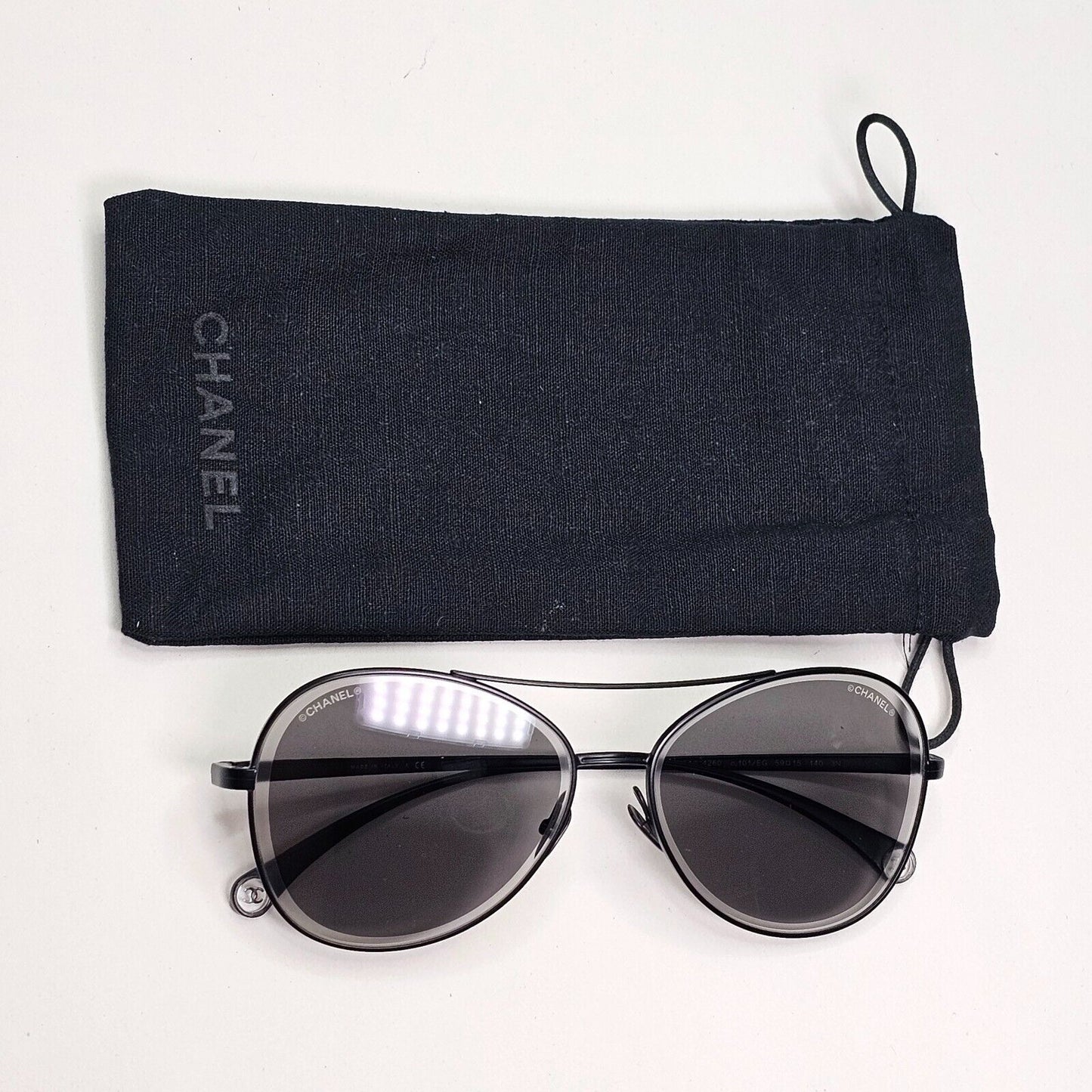 Chanel Sunglasses Black Matte Grey Pilot Metal Designer 4260 c.101/EG 59mm