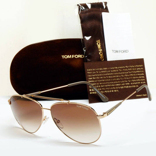 Tom Ford Sunglasses Rick Gold Pilot Brown Gradient Metal FT0378 TF 378 28J