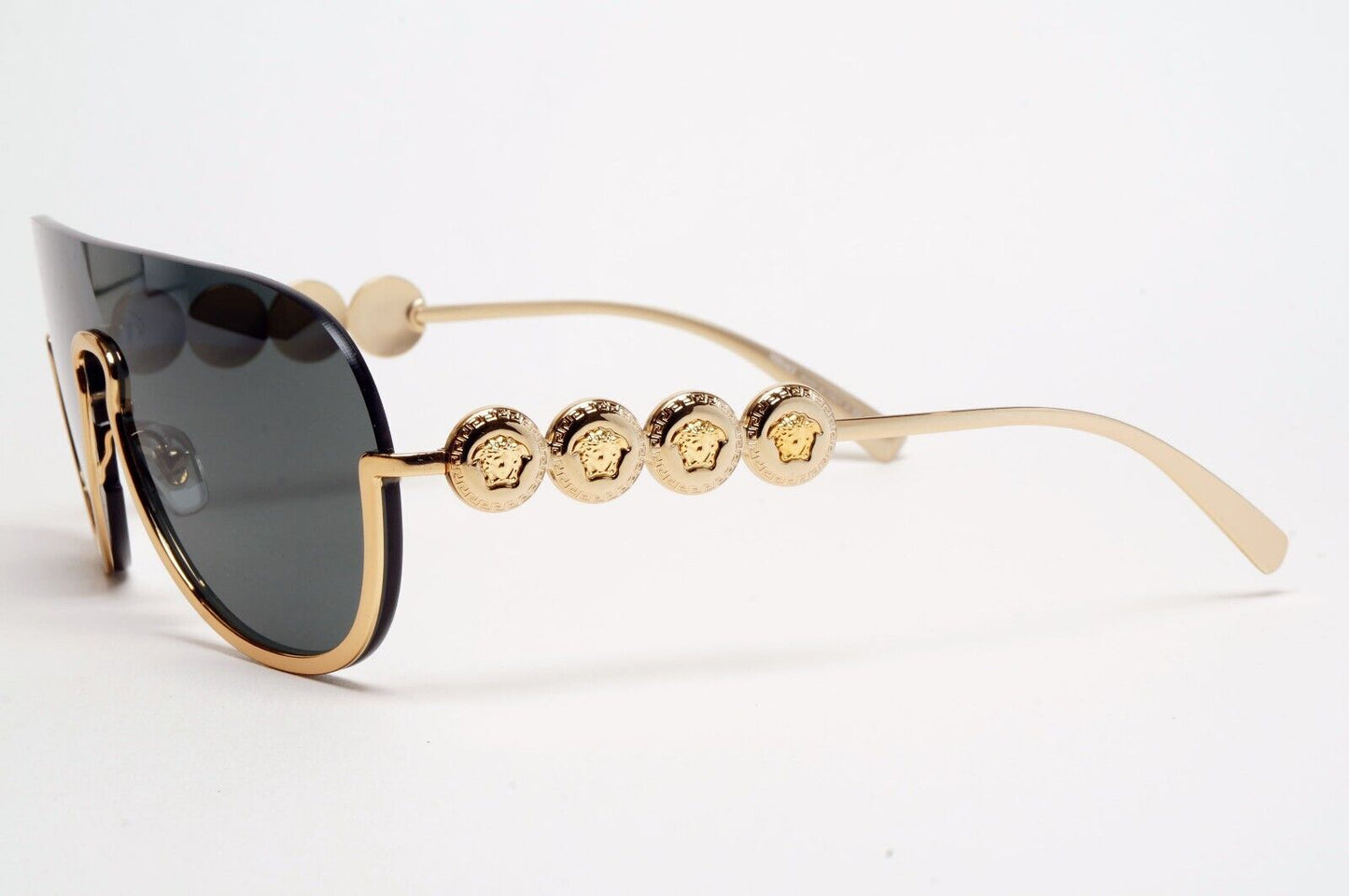Versace Sunglasses Gold Medusa Visor Shield Shiny Dark Grey MOD VE 2215 1002/87