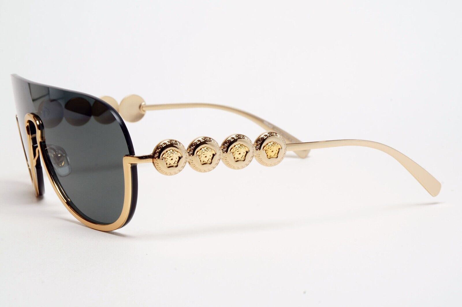 Versace Sunglasses Gold Medusa Visor Shield Shiny Dark Grey MOD VE 2215 1002/87