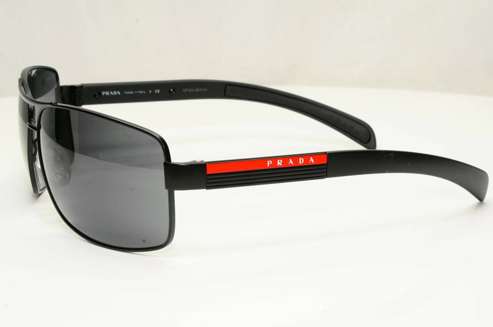 Prada Black Sunglasses Mens Square Square Metal Sport Red Stripe SPS 54I 1BO-1A1
