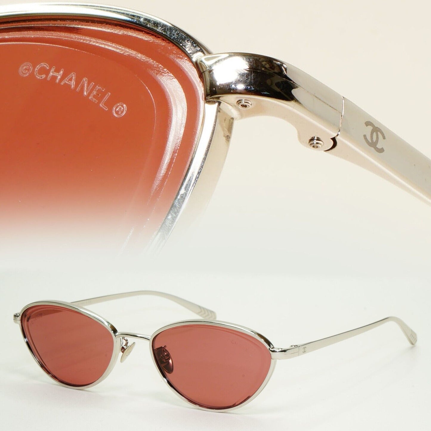 Chanel Sunglasses Silver Red Burgundy Cat Eye Metal 4255 c.124/0H 55mm
